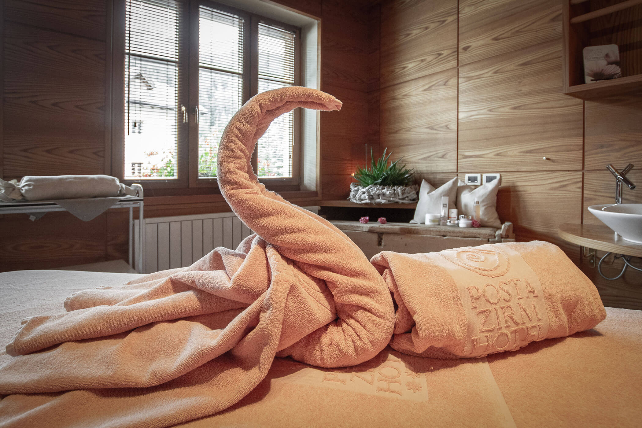 Schwan aus Handtüchern im Spa-Bereich - Posta Zirm